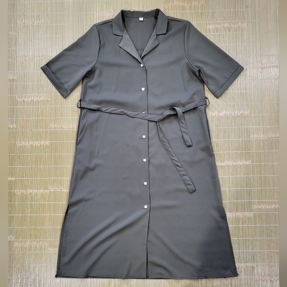 The One Medium Army Green Elbow Sleeve Midi Shirt Dress - Picture 2 of 9